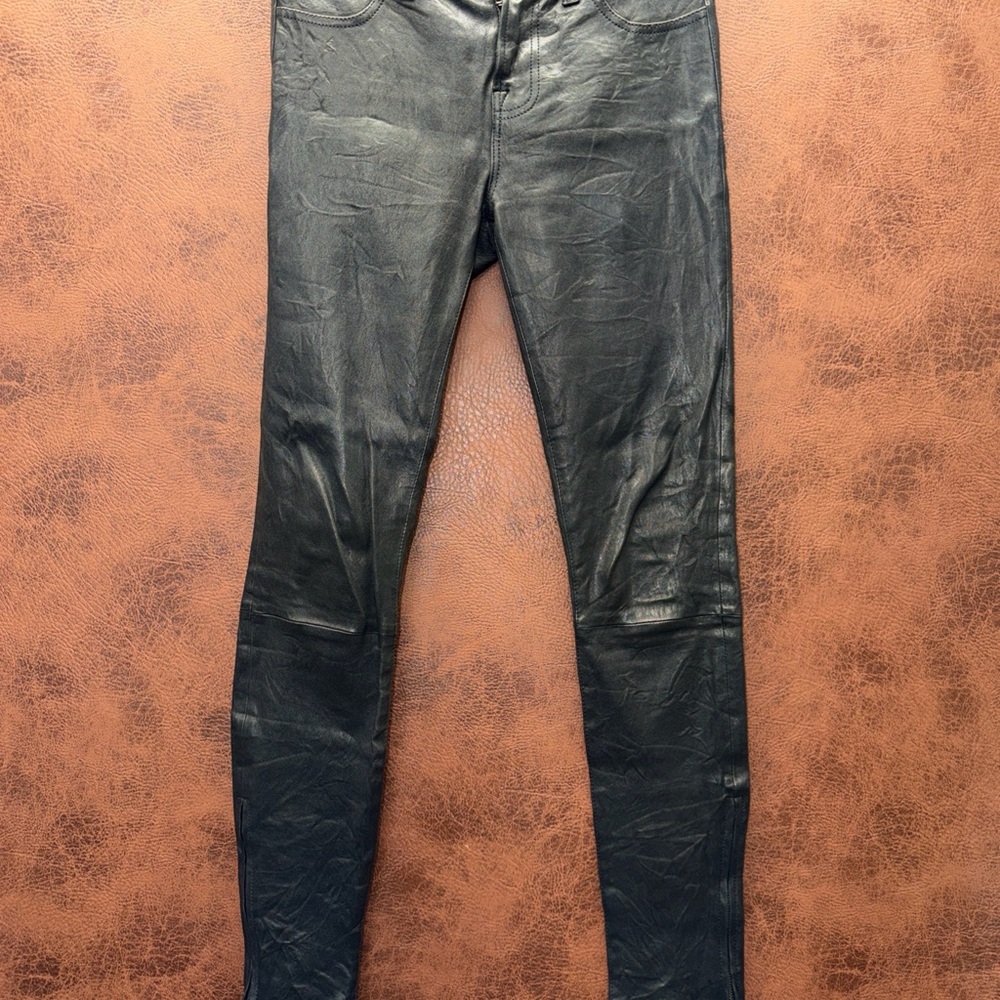 J Brand Women’s 100% Lamb Leather Ankle Zipper BlackSkinny Stretch Pants Size 26